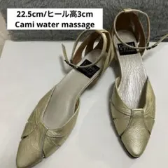 ゴールド ストラップ付き パンプスローヒール