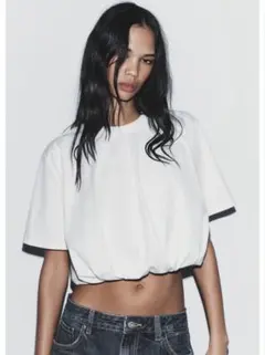 ZARA♡ パフィークロップドTシャツ ホワイトのサムネイル