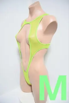 蛍光グリーン ワンピース水着 オープンバック