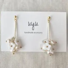 No.38  hanataba  淡水パール 水晶 ピアス イヤリング