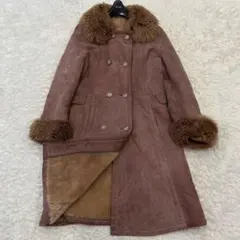 ムートンコート リアルムートン ラムレザー ボア ロング Aライン ピンク M