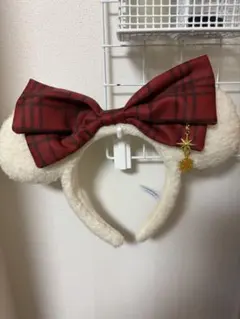 ミッキー耳カチューシャ 赤いチェック柄