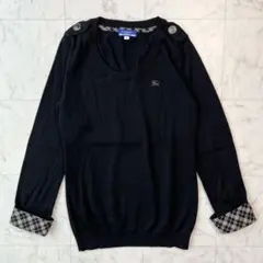 BURBERRY BLUELABEL ウールニット ノバチェック 三陽商会　黒