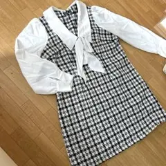 SHEIN チェック柄リボン付きワンピース 1XL