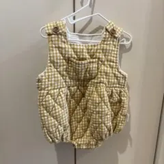 チェック柄 キルティングロンパース　80cm