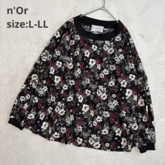 【n'Or LABEL】 （L-LL）花柄 長袖ブラウス ブラックのサムネイル