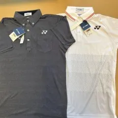 YONEX ポロシャツ ドット柄 、白ストライプ柄２枚セット　ボタンダウン 新品のサムネイル