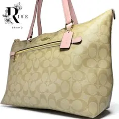 【良品】コーチ シグネチャー トートバッグ 肩掛けショルダー PVC ベージュ