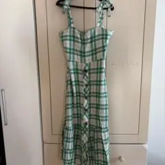 ZARA グリーンチェック柄 フロントボタンワンピースのサムネイル