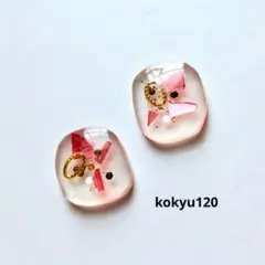 #120 ハンドメイドピアス　イヤリング　レジン　クリア×ピンクシェル