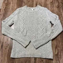 グレー ケーブルニット 長袖セーター