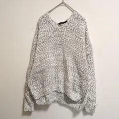 ​Doe & Rae Ｖネック ミックスニット Ｓ ホワイト×グレー