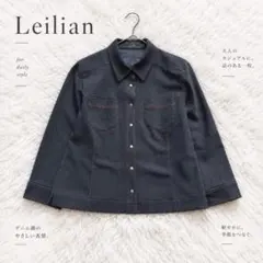 Y9820【レリアン】デニム調シャツジャケット スナップボタン ネイビー