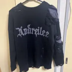 Andrèillee ダメージ加工 ニットセーター 黒