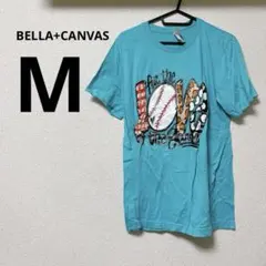 BELLA+CANVAS Tシャツ【M】　ターコイズ　プリント　Uネック　野球