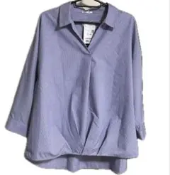 新品GLACIER ストライプシャツ 七分袖 スキッパーシャツ ブルー M