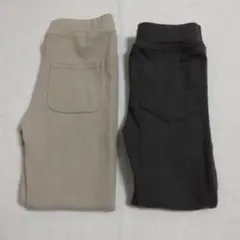 リブ編みレギンスパンツ ベージュ チャコール セット 110