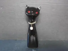 時代物　昭和30年代頃　陶磁器製　黒猫　ネックレス装飾付き　レトロ　アンティーク