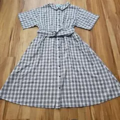 値下げ美品Lindsay チェック柄 半袖シャツワンピース ベルト付き160㎝のサムネイル
