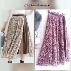 31 Sons de mode 2WAY花柄レイヤードスカート ワインレッドのサムネイル