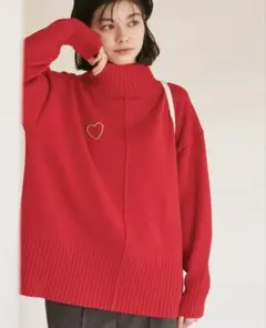 ロペピクニック センタータックミドル丈ニットプルーオーバー　レッド
