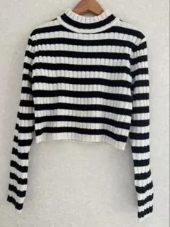 GU Lサイズ 白黒ストライプ ラメセーター