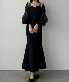 【タイムセール】Louere デザインキャミワンピース マーメイド ブラック