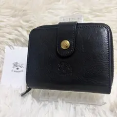 【美品】イルビゾンテ　 二つ折り財布　ラウンドジップ レザー ロゴ刻印　ブラック