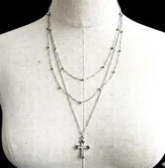 ダークコア グランジ ネックレス 3連 クロス 十字架 ロザリオ y2k