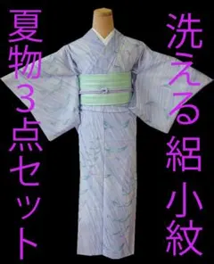 値下げ交渉OK！」夏物 洗える ポリエステル 絽 小紋 セット F384