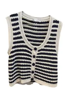 ストライプ Vネック ニットベスト EUR S