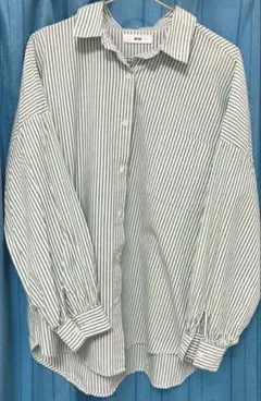 WEGO ウィゴー ビッグシルエットシャツ グリーンストライプ F 綿100%