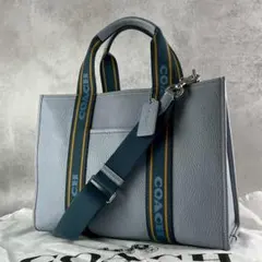 極美品✨コーチ　スミストート　2way レザー　A4サイズ収納可 ブルーグレー系