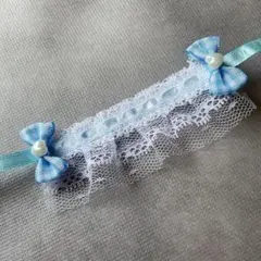 466 ぬいぐるみ用 ヘッドドレス 10cmぬい ブルー ハート リボン パール