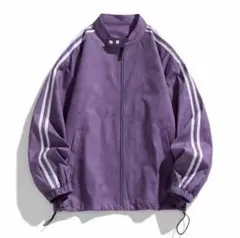 【トレンド感抜群】ラインデザイン スタンドネック トラックジャケット（紫）
