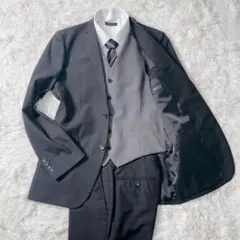 極美品✨ コムサイズム スリーピーススーツ L 黒 ストライプ フォーマル