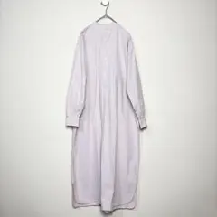 美品✳︎LENO バンドカラー コットンシャツワンピース ストライプ　ピンク系　Sのサムネイル