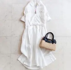 美品✨ハグオーワー Cloth&Cross リネンシャツワンピース ブルーグレー