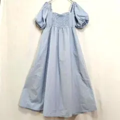 NICE　CLAUP　 パフスリーブワンピース　2WAY　水色ギンガムチェック