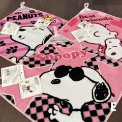 新品⭐︎スヌーピー ループ付きミニタオル 3枚セット　ピンクセットE