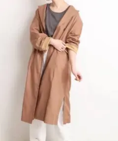 美品 スローブイエナ リネン混 ロングコート ブラウン 36 スプリングコート