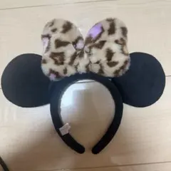 ミニーマウス風ヒョウ柄リボンヘアバンド