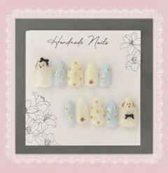 【 現品 】ネイルチップ ♡ 韓国 犬ネイル ガーリー フラワー ぷっくり