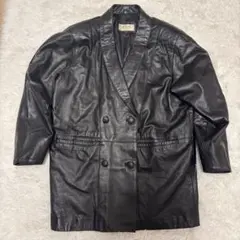 ヴィンテージ ラムレザー レザージャケット ダブル　コート　羊革 古着 黒