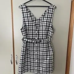 ベルト付きチェック柄ツイードジャンパースカート　al199