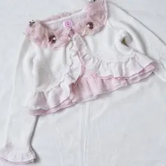 フリル付きカーディガン ホワイト・ピンク