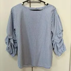 お値下げ!!a.v.vstandard 青白ストライプ バルーン袖ブラウス