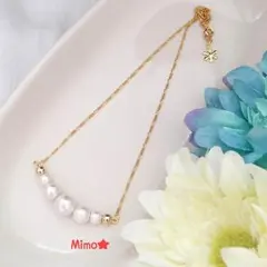 ♥️24金メッキ♥️コットンパール5連ネックレス(snow)