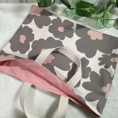 ハンドメイド　レッスンバック　お花柄×ピンク生地