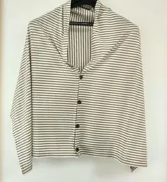 ボーダー柄 クロップドポンチョ カーディガン ボレロ 羽織り ブラウン×白